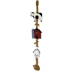Vintage Rustic Farmhouse Wall Hanging Cow Barn Rope Kitchen Country Decor 32”